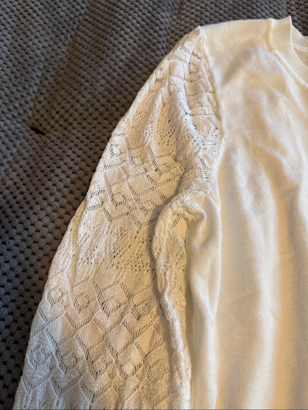 Petite Sophisticate Lace-Sleeve Long-Sleeve Tee in Ivory - Picture 3 of 5